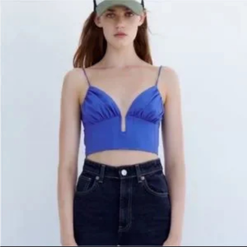Zara | Like new Blue Corset Bustier Cropped V-Neck spaghetti strap tank top